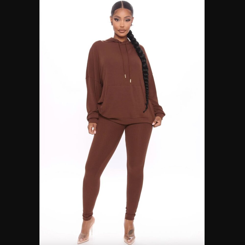NWT Fashion Nova Ava Ribbed Legging Set Brown | L | Matching Set